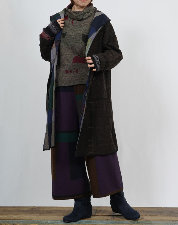 
                  
                    Load image into Gallery viewer, 袋チェックリバーシブルロングコート / BEF07650WA
                  
                