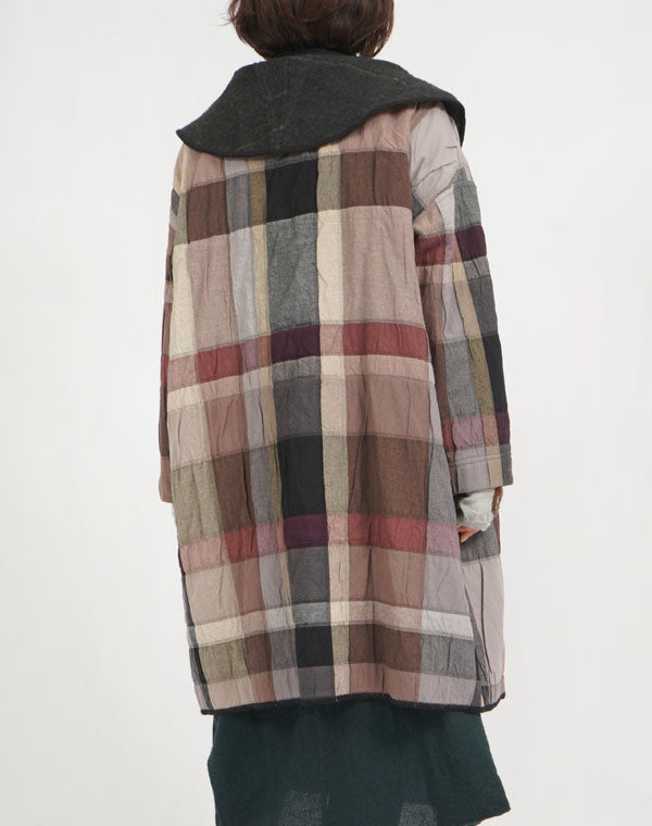 
                  
                    Load image into Gallery viewer, 袋チェックリバーシブルロングコート / BEF07650WA
                  
                