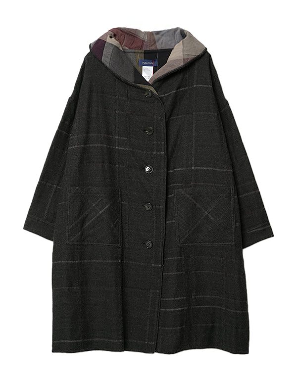 
                  
                    Load image into Gallery viewer, 袋チェックリバーシブルロングコート / BEF07650WA
                  
                