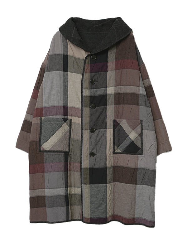 
                  
                    Load image into Gallery viewer, 袋チェックリバーシブルロングコート / BEF07650WA
                  
                