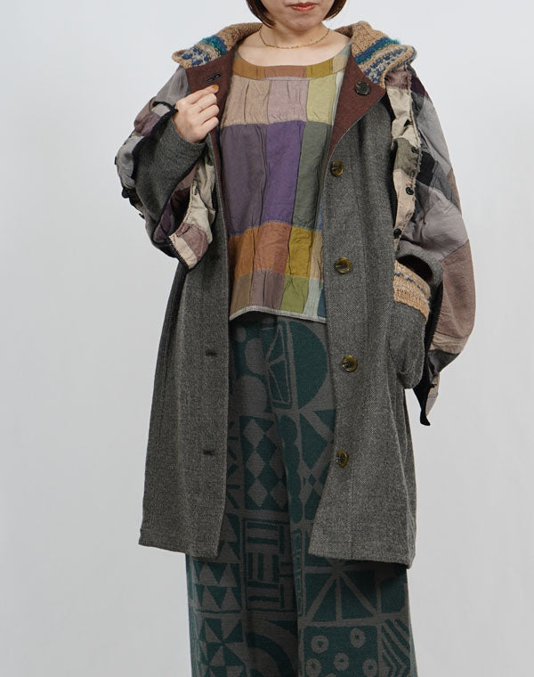 
                  
                    Load image into Gallery viewer, ウールコットンリバーシブルニットフードロングコート / BEF07654WA
                  
                