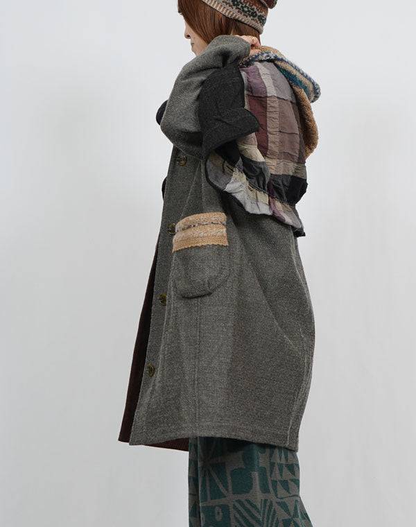 
                  
                    Load image into Gallery viewer, ウールコットンリバーシブルニットフードロングコート / BEF07654WA
                  
                