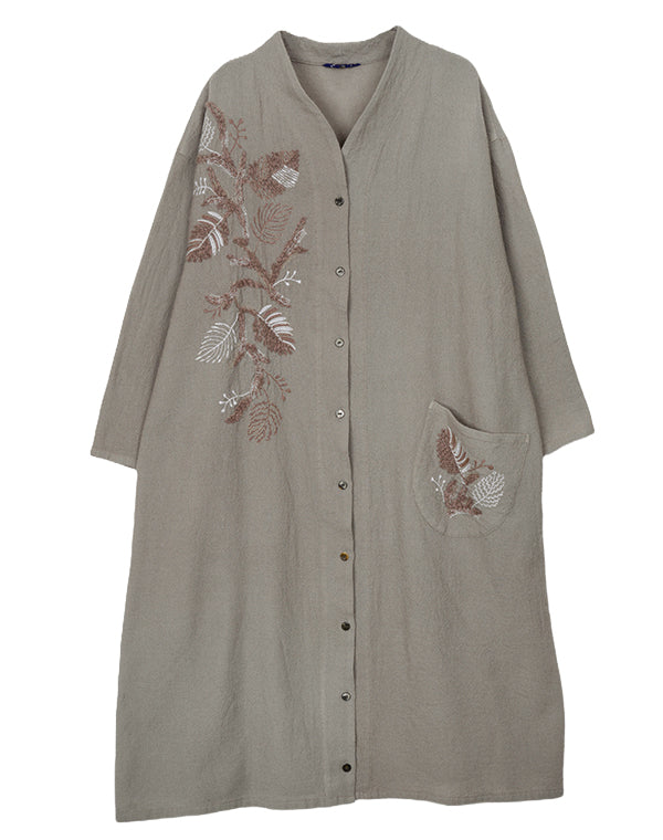 
                  
                    Load image into Gallery viewer, 製品染めリーフ柄刺繍入りシャツワンピース / BEF07660WA
                  
                