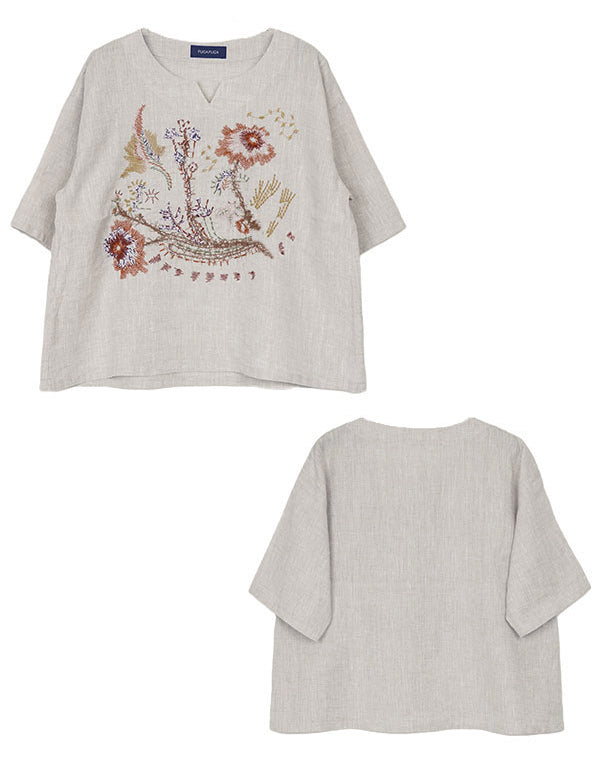 フレンチリネン風の香り刺繍入りブラウス / BFN07244WA｜ M.&KYOKO