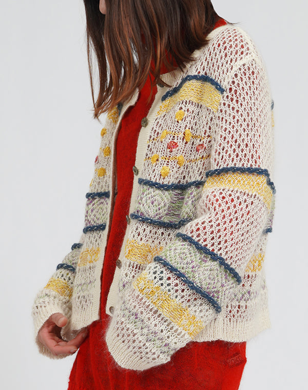 
                  
                    Load image into Gallery viewer, モヘヤメッシュジャカードカーディガン / BEA01446WA
                  
                