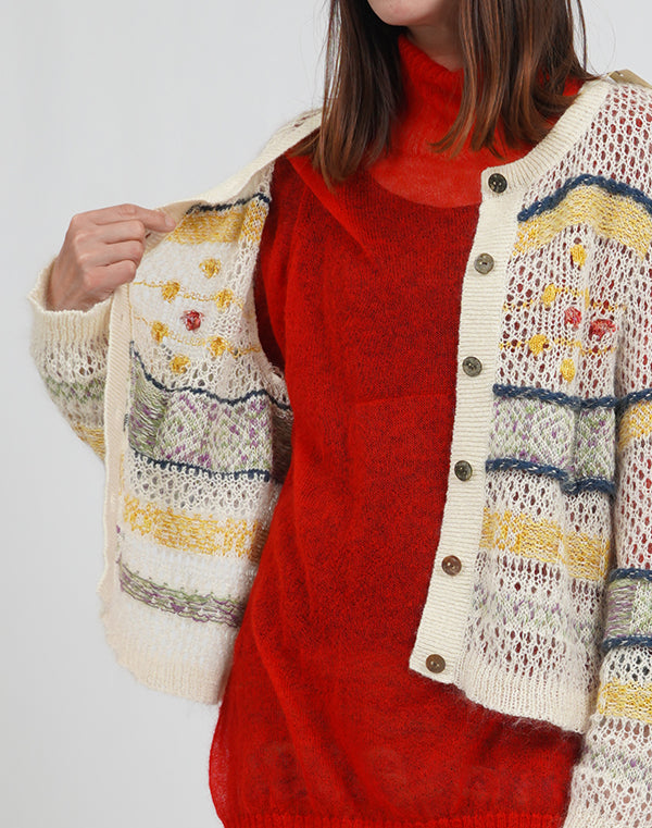 
                  
                    Load image into Gallery viewer, モヘヤメッシュジャカードカーディガン / BEA01446WA
                  
                