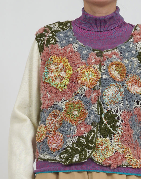 
                  
                    Load image into Gallery viewer, ニットドッキング花々刺繍カーディガン / BEA01456WA
                  
                