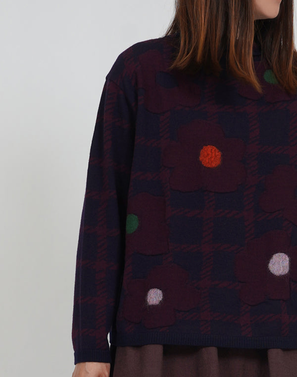 
                  
                    Load image into Gallery viewer, チェックフラワー圧縮プルオーバー / BEA01421WA
                  
                