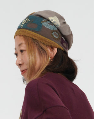 SIIILON 花柄刺繍 ニット帽　パープル SIIILON 花柄刺繍 ニット帽 パープル