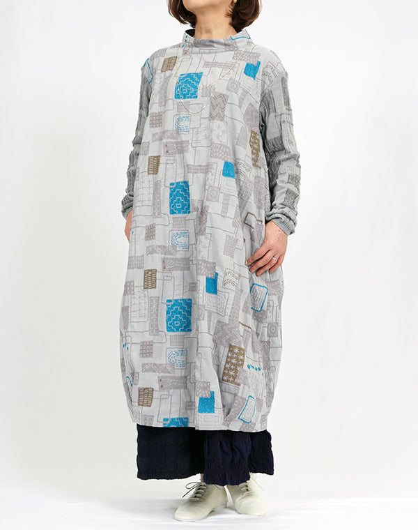 
                  
                    Load image into Gallery viewer, 刺し子柄ストレッチニットスリーブワンピース / BEA07456WA
                  
                