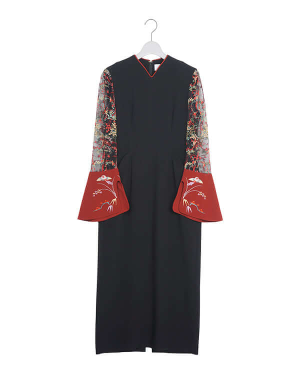 Acetate Polyester Floral Lace-Sleeve Dress / 303165242001