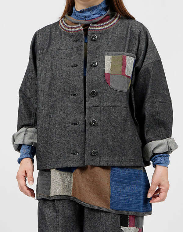 ハンドステッチ　パッチワーク　ジャケット 90s Julia Kim パッチワーク 刺繍 ツギハギデザイン ジャケット