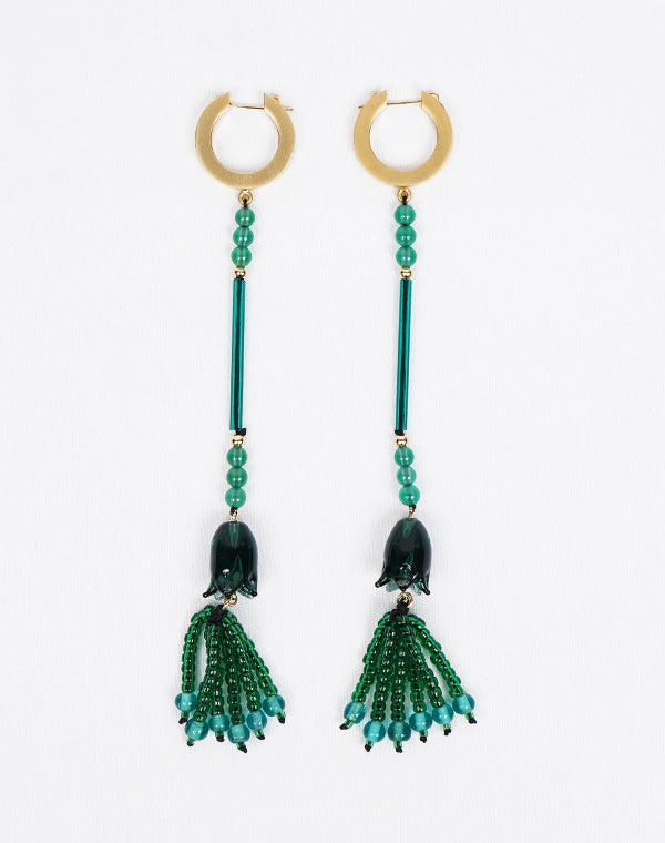 Mame Kurogouchi マメ クロゴウチ｜Floral Motif Long Glass Earrings