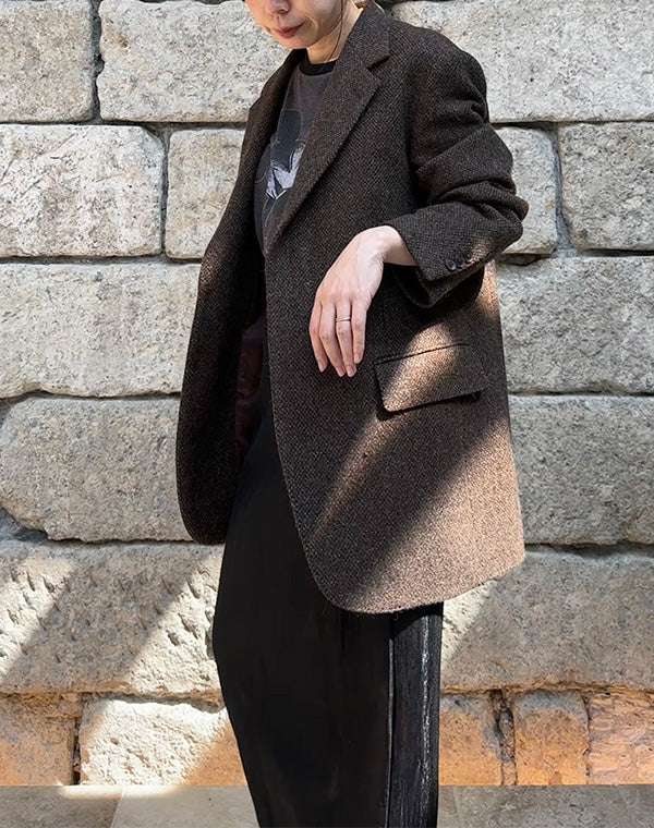 
                  
                    Load image into Gallery viewer, LAMA SHETLAND WOOL TWEED OVER JACKET / 313178242003
                  
                