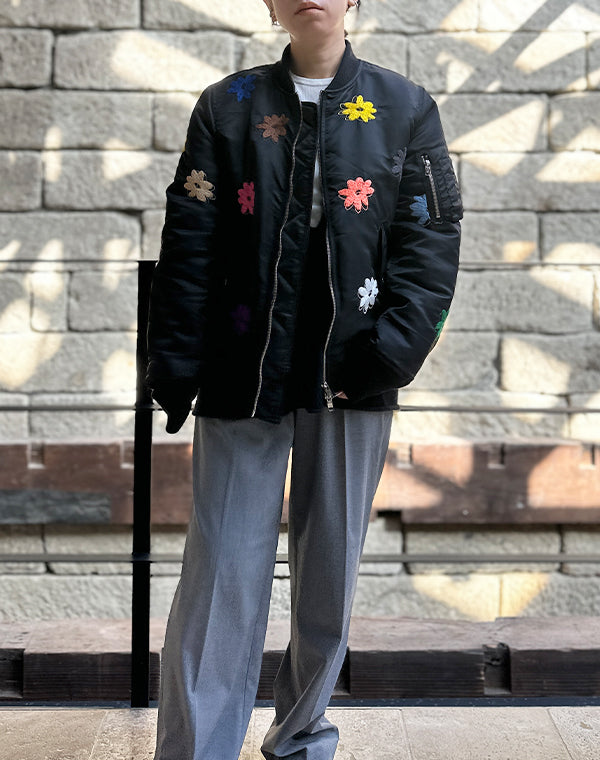 
                  
                    Load image into Gallery viewer, Flower Embroidery Flight Jacket - Black × Mix / 313846252001
                  
                