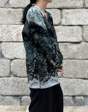 Mame Kurogouchi マメ クロゴウチ｜Pile Jacquard Plunge Knit Top