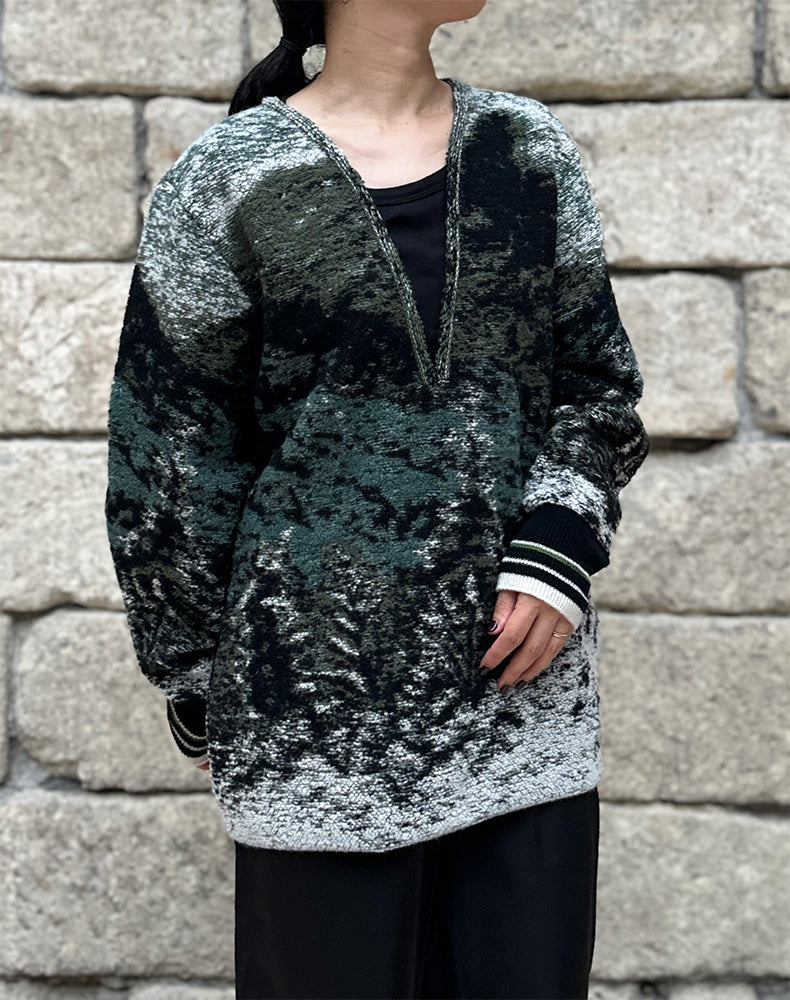 Mame Kurogouchi マメ クロゴウチ｜Pile Jacquard Plunge Knit Top