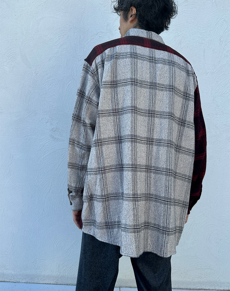 
                  
                    Load image into Gallery viewer, Diamond Patcwork Flannel Shirt / 311846242002
                  
                