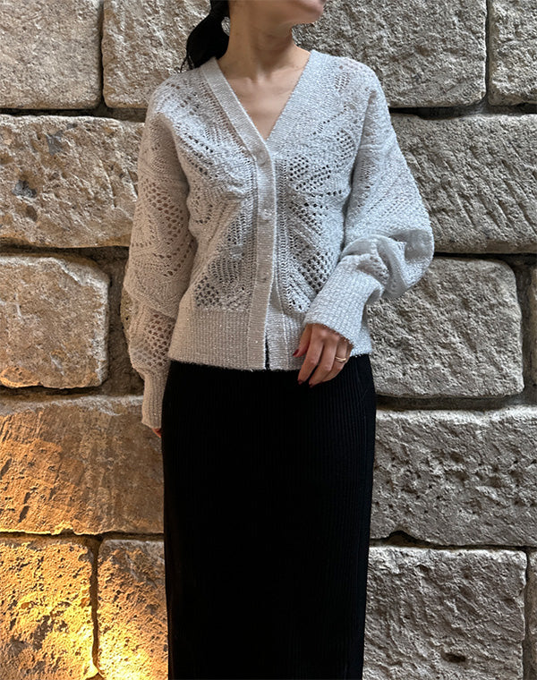 Mame Kurogouchi / Shimmering Knit Cardigan / MM26SS-KN030