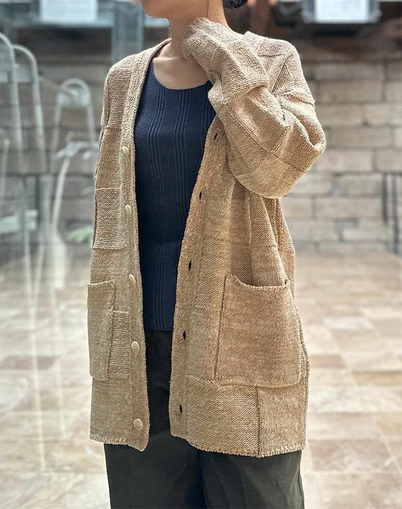 AURALEE オーラリー｜ STRUCTURED COTTON LINEN PANEL KNIT CARDIGAN