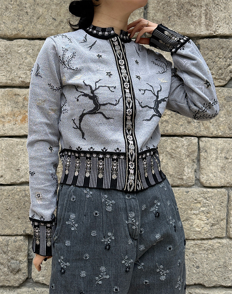 マメクロゴウチLayered Knit Jacquard Cardigan Layered Jacquard Knit Cardigan - black - Mame Kurogouchi