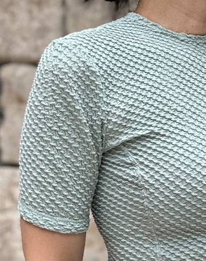 Shirring Jersey Jacquard Short Sleeve Top / 301165252004