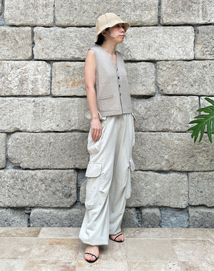 
                  
                    Load image into Gallery viewer, Cotton Linen Cargo Pants / 315342251003
                  
                