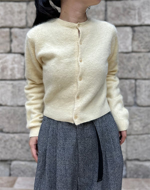 AURALEE / GARMENT-DYED BABY ALPACA FUR KNIT CREW-NECK CARDIGAN