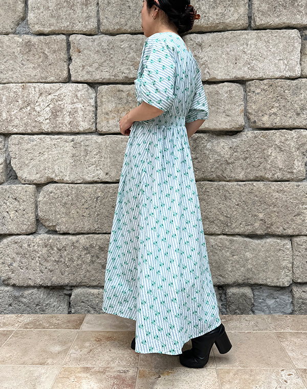 neQuittez pas / Cotton Jacquard Stripe Small Flower Print Waist