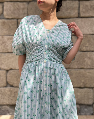 neQuittez pas / Cotton Jacquard Stripe Small Flower Print Waist