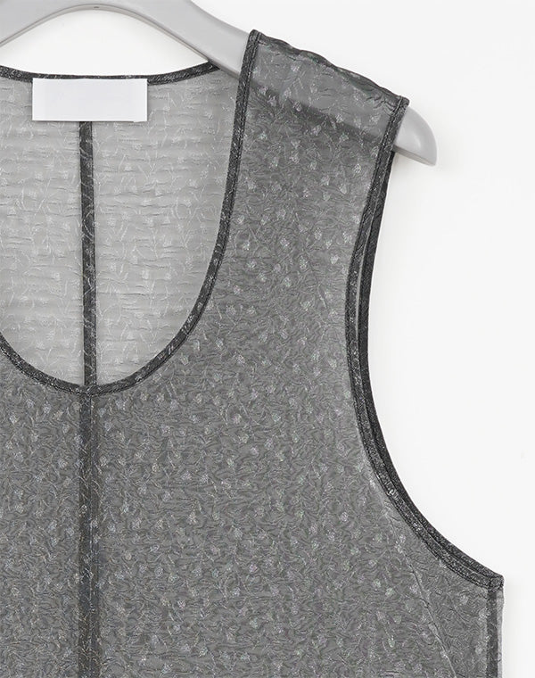Mame Kurogouchi マメ クロゴウチ｜Floral Jacquard Sheer Sleeveless