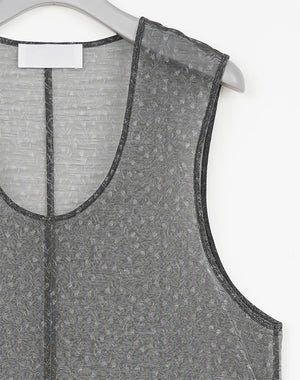 Mame Kurogouchi / Floral Jacquard Sheer Sleeveless Top / MM26FW
