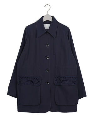 Mame Kurogouchi / Cording Embroidery Detailed Middle Length Jacket