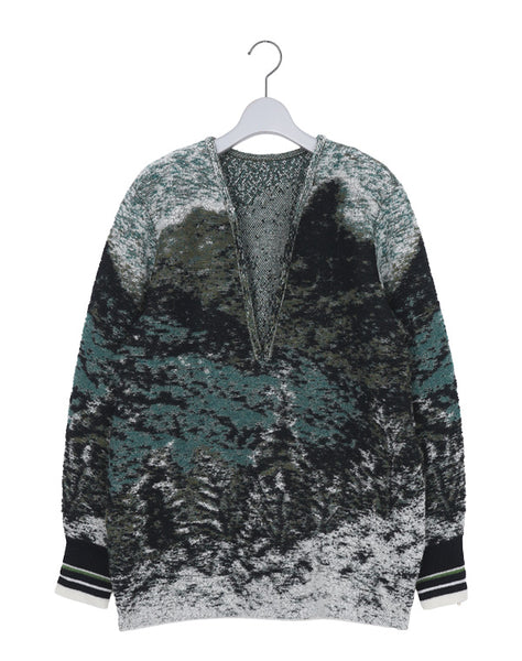 Mame Kurogouchi マメ クロゴウチ｜Pile Jacquard Plunge Knit Top