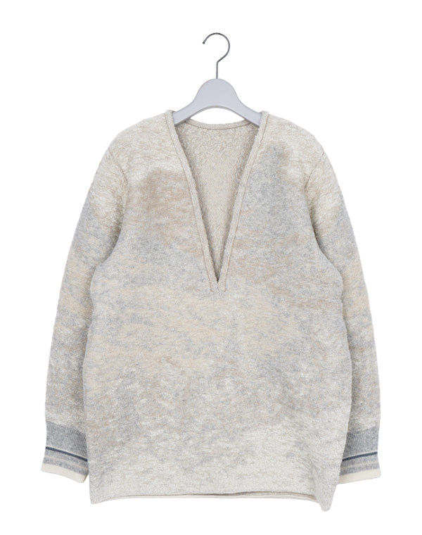 Mame Kurogouchi マメ クロゴウチ｜Pile Jacquard Plunge Knit Top