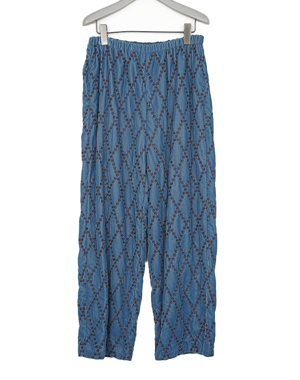 ne Quittez pas / Velvet Flower Argyle Embroidery Pants / 010962NP3
