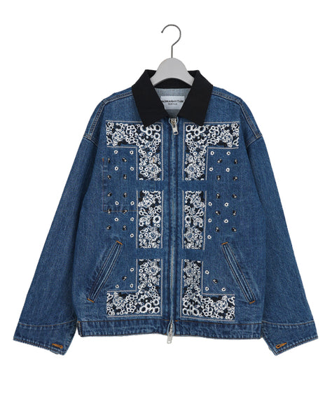 美品☆ドゥロワー2024FALL1 デニムペプラムノーカラージャケット NOMARHYTHM TEXTILE ノーマリズム テキスタイル｜Bandana Embroidery