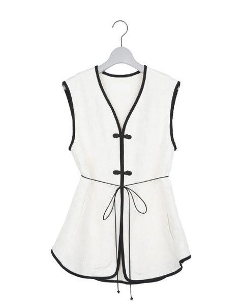 Mame Kurogouchi / Raised Jacquard Frog Button Vest / MM26SS-SH042