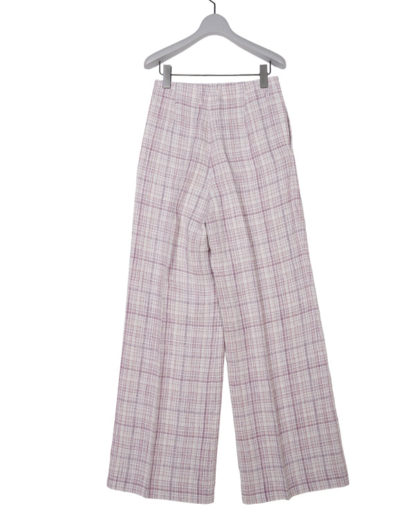 
                  
                    Load image into Gallery viewer, 【SALE】LINEN SILK CHECK PANTS / 315178231002
                  
                