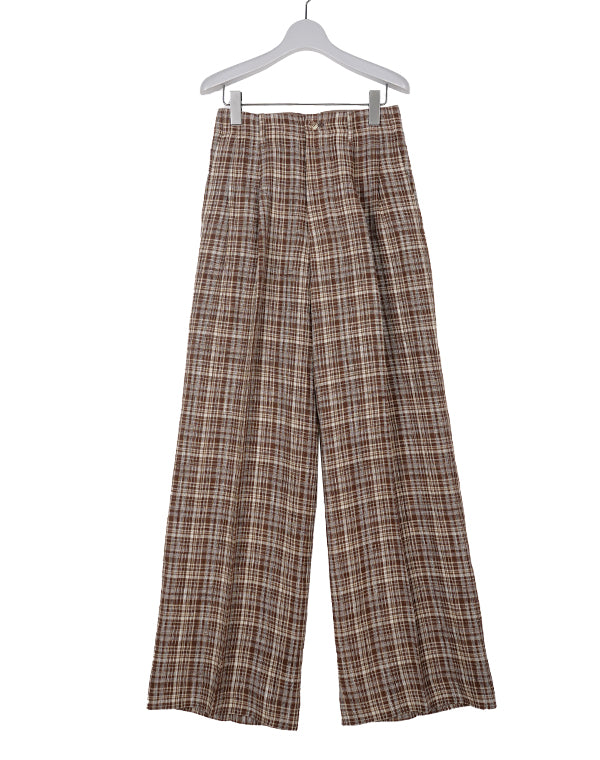 
                  
                    Load image into Gallery viewer, 【SALE】LINEN SILK CHECK PANTS / 315178231002
                  
                