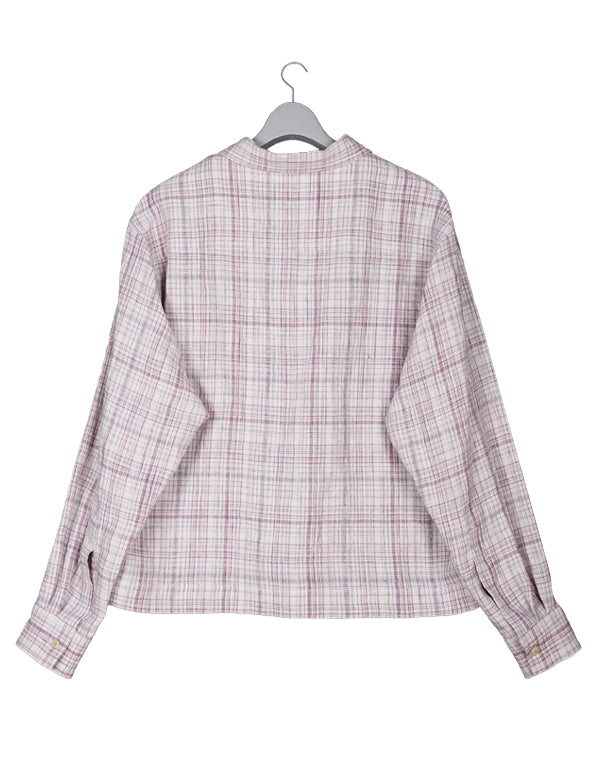
                  
                    Load image into Gallery viewer, LINEN SILK CHECK ZIP BLOUSON
                  
                