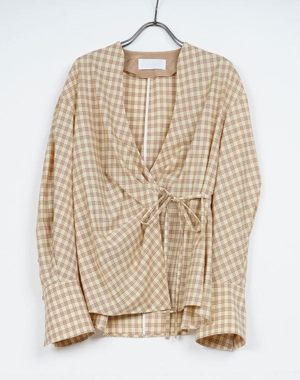 シャツ/ブラウス(長袖/七分) mame SUMMER WOOL PLAID WRAP-FRONT TOP Mame Kurogouchi - SUMMER WOOL PLAID WRAP-FRONT TOP / 152165211005A