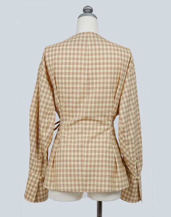 Mame Kurogouchi - SUMMER WOOL PLAID WRAP-FRONT TOP / 152165211005A
