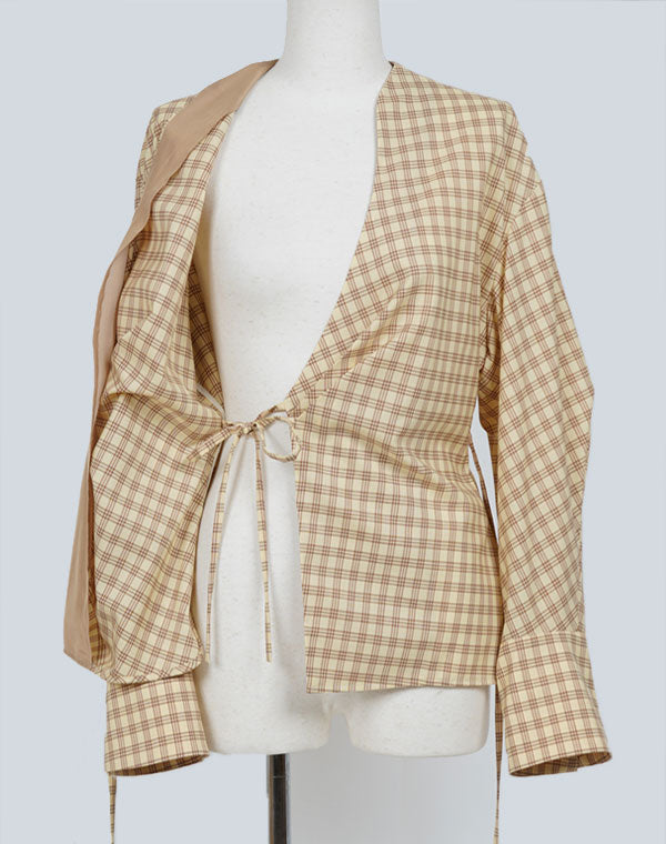 Mame Kurogouchi - SUMMER WOOL PLAID WRAP-FRONT TOP | マメ